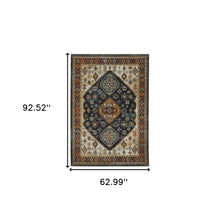 5' X 8' Blue Red Beige Orange Gold And Tan Oriental Power Loom Stain Resistant Area Rug With Fringe