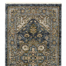 2' X 8' Blue Taupe Grey Green Rust Tan Beige And Gold Oriental Power Loom Stain Resistant Runner Rug With Fringe