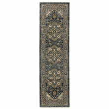 2' X 8' Blue Taupe Grey Green Rust Tan Beige And Gold Oriental Power Loom Stain Resistant Runner Rug With Fringe