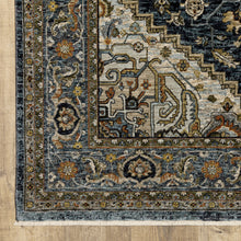2' X 8' Blue Taupe Grey Green Rust Tan Beige And Gold Oriental Power Loom Stain Resistant Runner Rug With Fringe