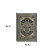 2' X 3' Blue Taupe Grey Green Rust Tan Beige And Gold Oriental Power Loom Stain Resistant Area Rug With Fringe