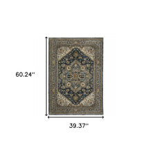 3' X 5' Blue Taupe Grey Green Rust Tan Beige And Gold Oriental Power Loom Stain Resistant Area Rug With Fringe