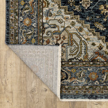 3' X 5' Blue Taupe Grey Green Rust Tan Beige And Gold Oriental Power Loom Stain Resistant Area Rug With Fringe