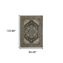 8' X 11' Blue Taupe Grey Green Rust Tan Beige And Gold Oriental Power Loom Stain Resistant Area Rug With Fringe
