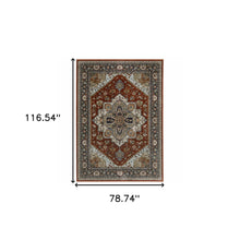 6' X 9' Blue Beige Grey Gold Green And Rust Red Oriental Power Loom Stain Resistant Area Rug With Fringe