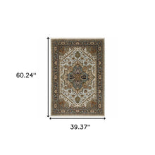 Brown And Ivory Oriental Power Loom Area Rug With Fringe