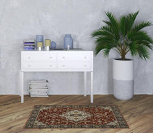 3' X 5' Red Ivory Blue Navy Gold And Grey Oriental Power Loom Stain Resistant Area Rug With Fringe