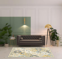 Blue Green Gold Navy And Ivory Geometric Tufted Handmade Stain Resistant Area Rug - 5' x 8'