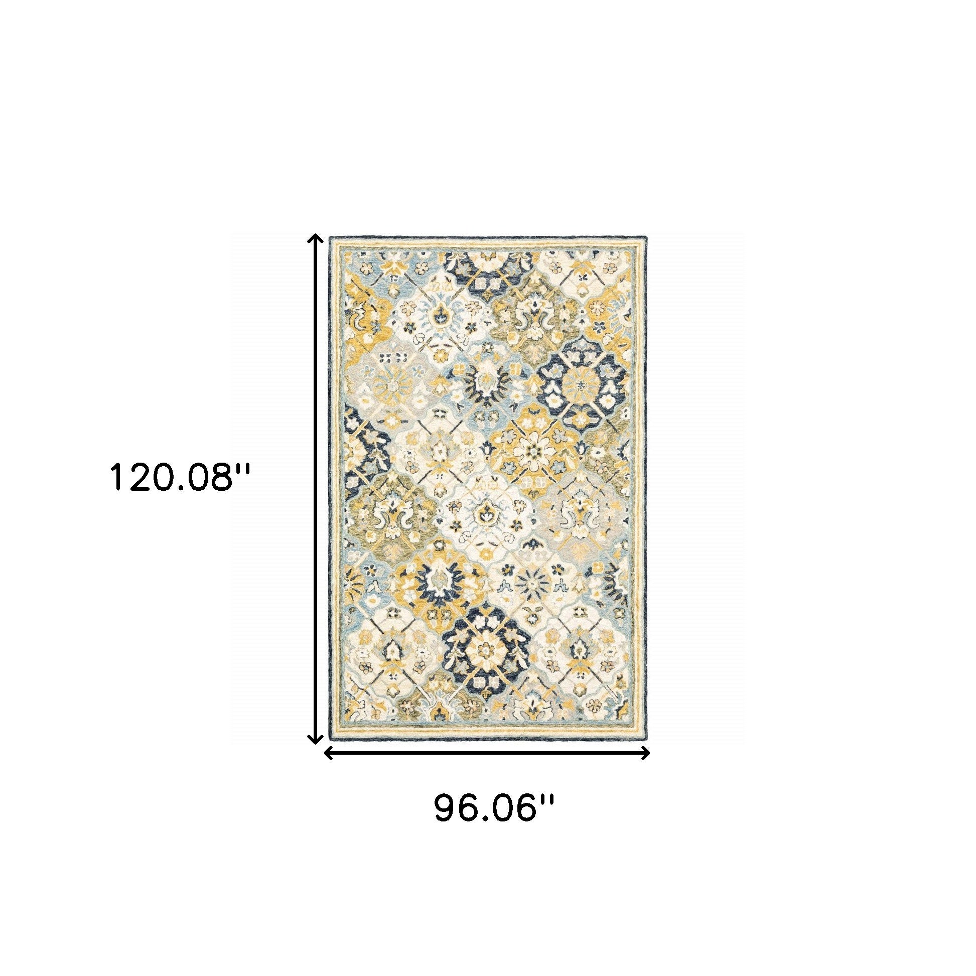Blue Green Gold Navy And Ivory Geometric Tufted Handmade Stain Resistant Area Rug - 8' x 10'