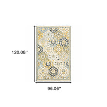 Blue Green Gold Navy And Ivory Geometric Tufted Handmade Stain Resistant Area Rug - 8' x 10'