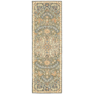2' X 8' Blue Green Clay And Gold Oriental Tufted Handmade Stain Resistant Runner Rug