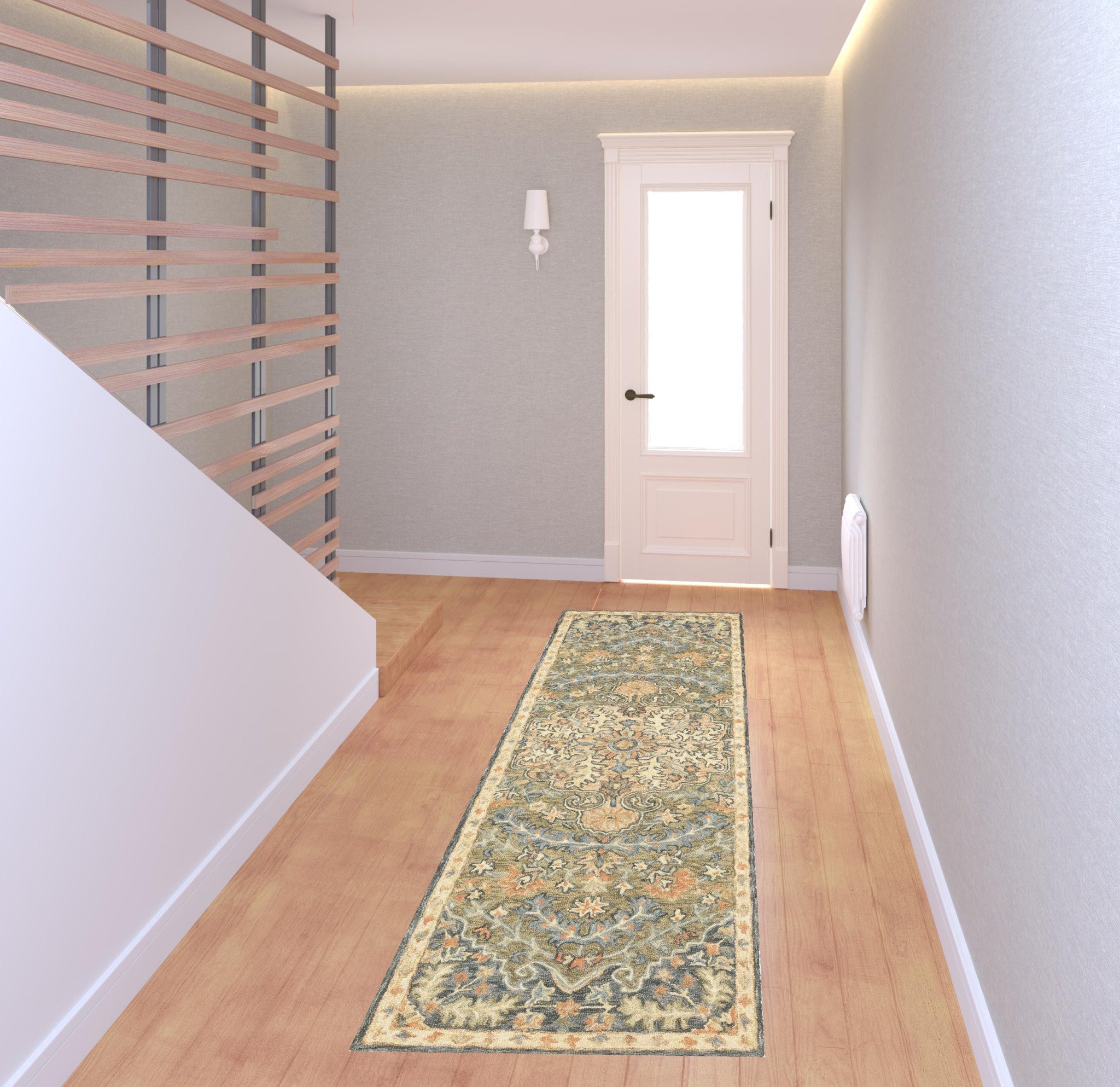 2' X 8' Blue Green Clay And Gold Oriental Tufted Handmade Stain Resistant Runner Rug