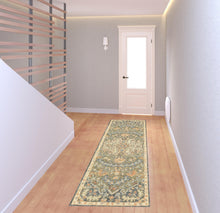 2' X 8' Blue Green Clay And Gold Oriental Tufted Handmade Stain Resistant Runner Rug