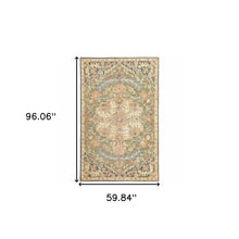 5' X 8' Blue Green Clay And Gold Oriental Tufted Handmade Stain Resistant Area Rug