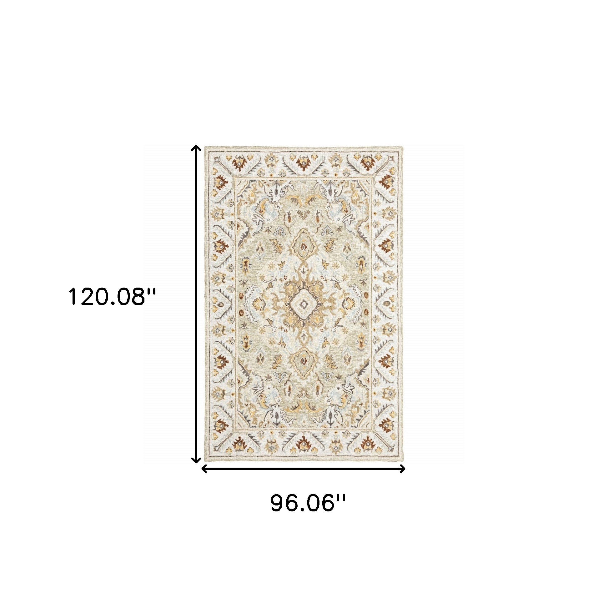 8' X 10' Ivory Beige Gold And Muted Grey Oriental Tufted Handmade Stain Resistant Area Rug