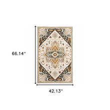 4' X 6' Ivory Charcoal Gold Clay And Muted Blue Oriental Tufted Handmade Stain Resistant Area Rug