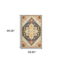 5' X 8' Navy Rust Blue Ivory And Gold Oriental Tufted Handmade Stain Resistant Area Rug