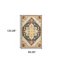 8' X 10' Navy Rust Blue Ivory And Gold Oriental Tufted Handmade Stain Resistant Area Rug