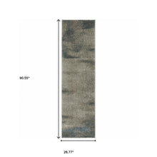 2' X 8' Grey And Teal Blue Abstract Power Loom Stain Resistant Runner Rug