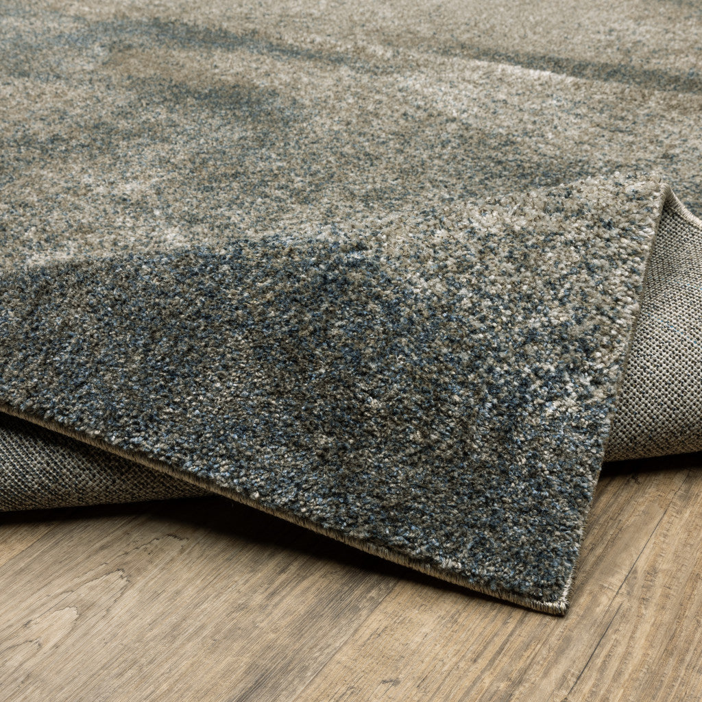 2' X 8' Grey And Teal Blue Abstract Power Loom Stain Resistant Runner Rug