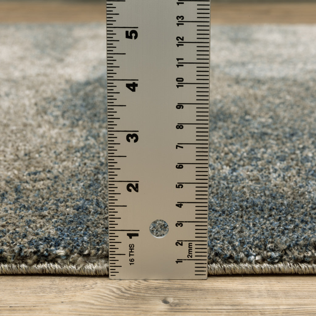 6' X 9' Grey And Teal Blue Abstract Power Loom Stain Resistant Area Rug