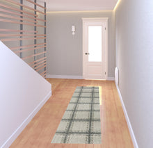 2' X 8' Grey Teal And Beige Geometric Power Loom Stain Resistant Runner Rug