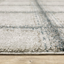 2' X 8' Grey Teal And Beige Geometric Power Loom Stain Resistant Runner Rug