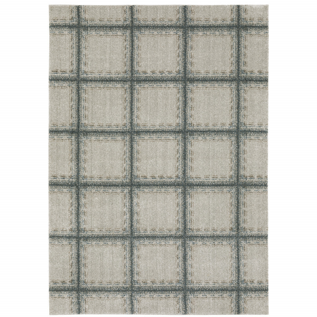 3' X 5' Grey Teal And Beige Geometric Power Loom Stain Resistant Area Rug
