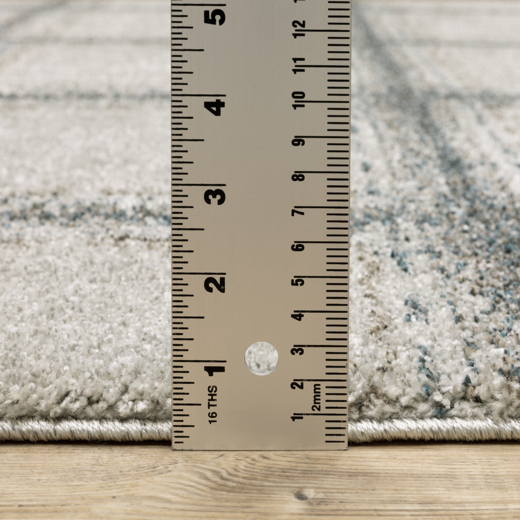 8' X 11' Grey Teal And Beige Geometric Power Loom Stain Resistant Area Rug