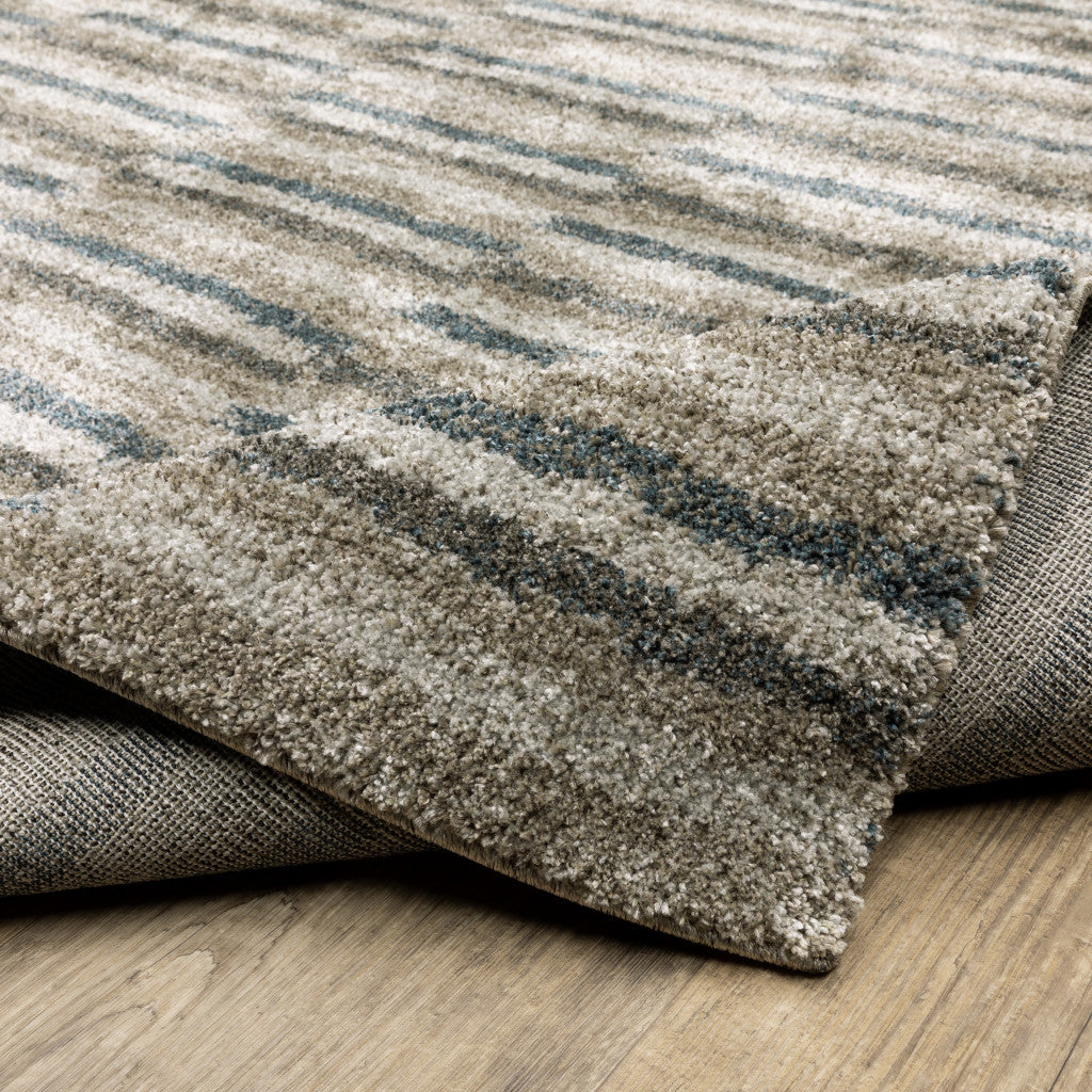 2' X 8' Teal Blue Grey And Tan Geometric Power Loom Stain Resistant Runner Rug