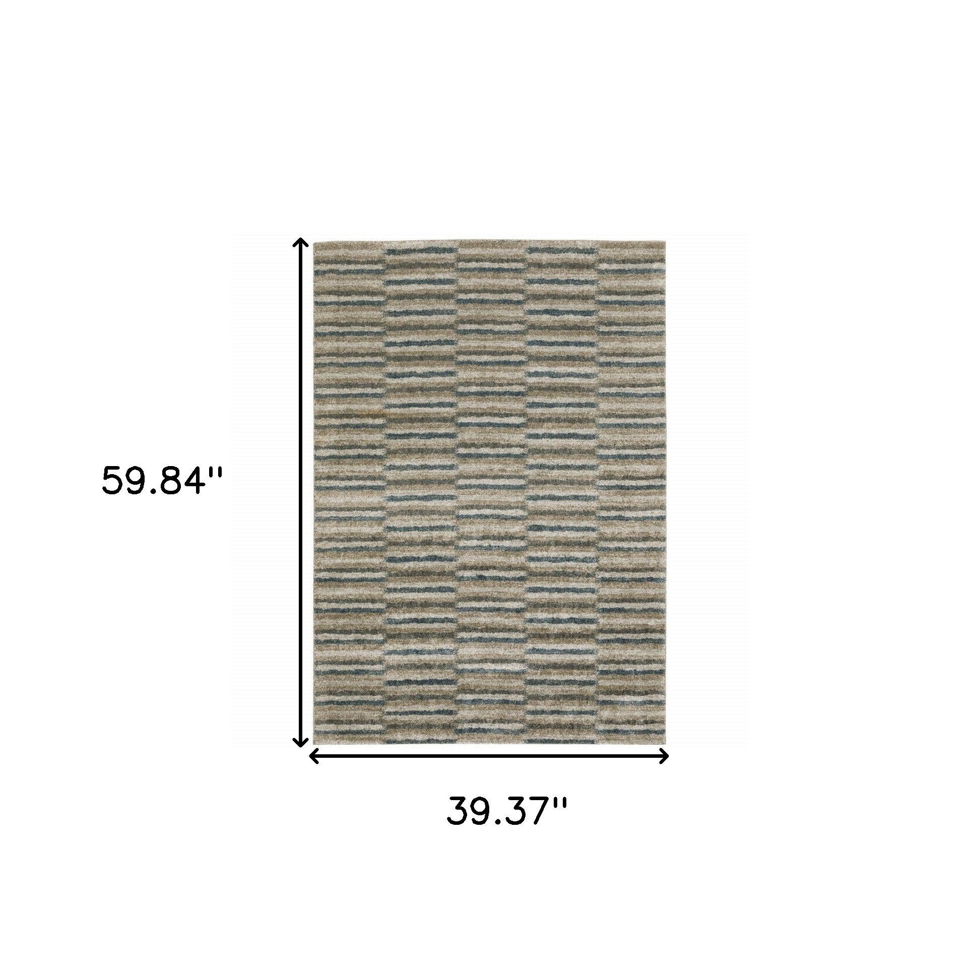 3' X 5' Teal Blue Grey And Tan Geometric Power Loom Stain Resistant Area Rug