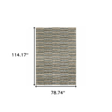 6' X 9' Teal Blue Grey And Tan Geometric Power Loom Stain Resistant Area Rug