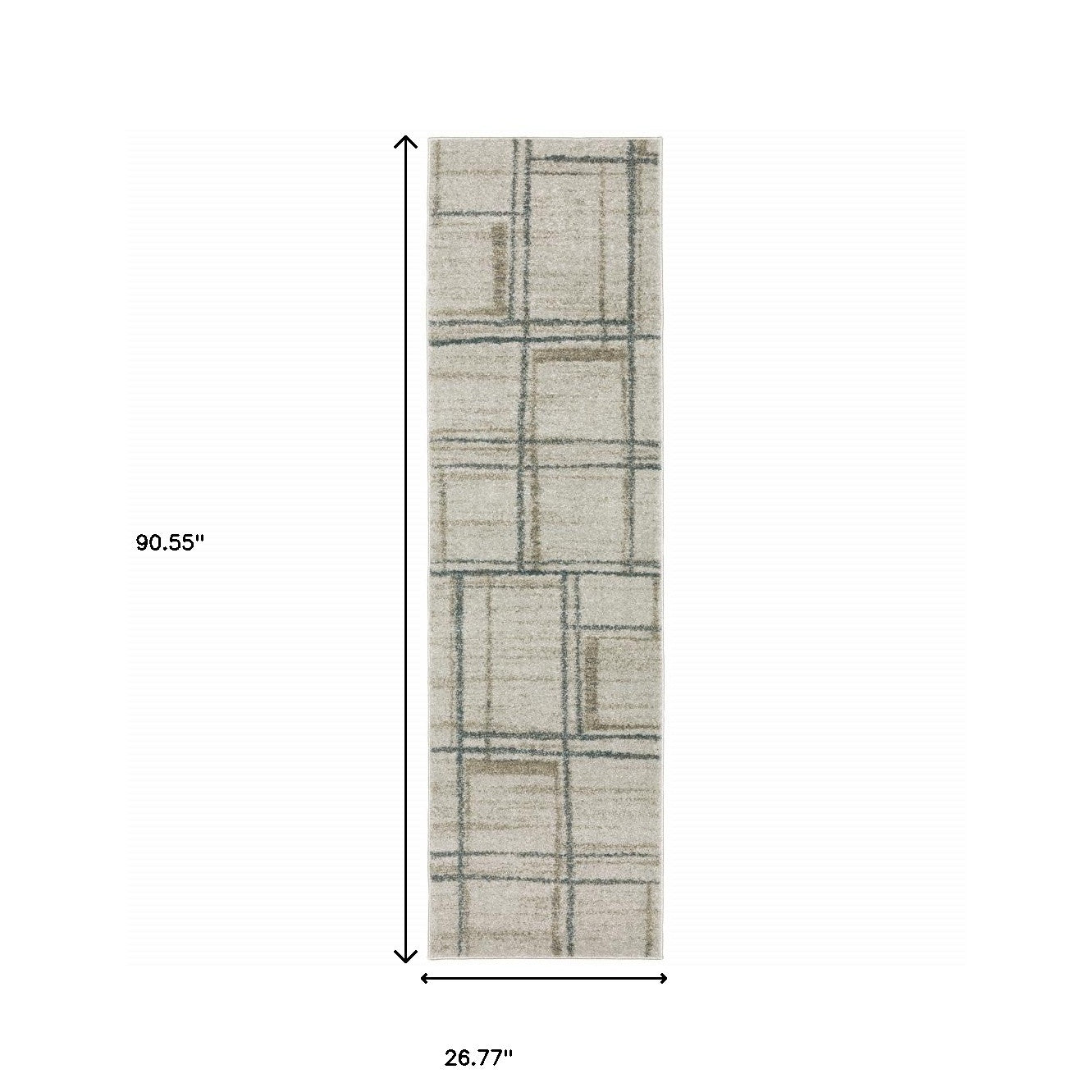 2' X 8' Grey Teal Beige And Tan Geometric Power Loom Stain Resistant Runner Rug