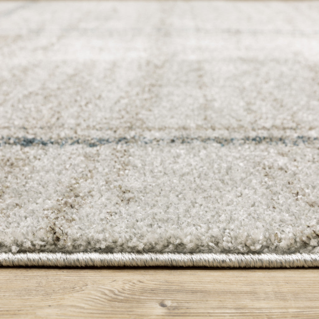 2' X 8' Grey Teal Beige And Tan Geometric Power Loom Stain Resistant Runner Rug