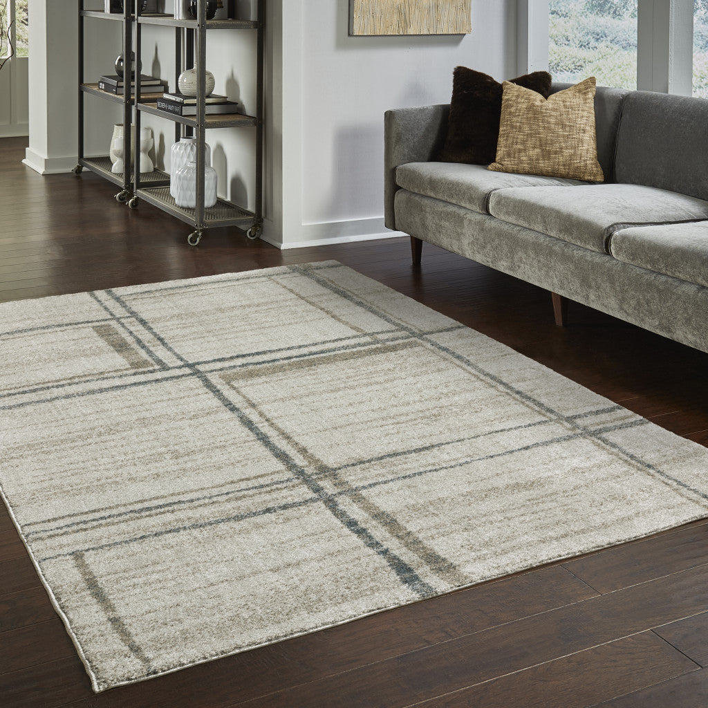 3' X 5' Grey Teal Beige And Tan Geometric Power Loom Stain Resistant Area Rug