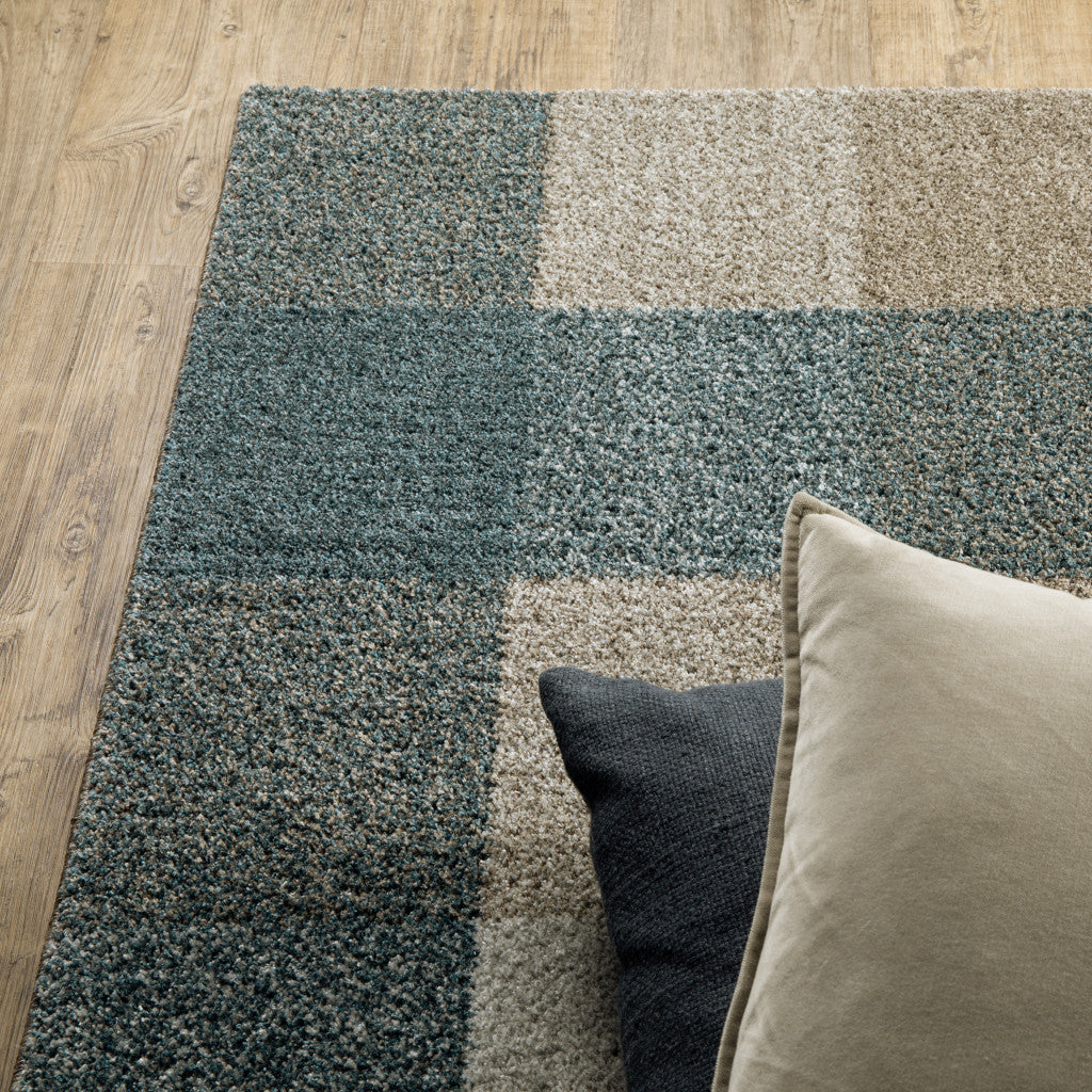 3' X 5' Teal Grey Tan And Beige Geometric Power Loom Stain Resistant Area Rug