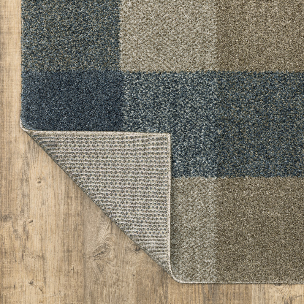 3' X 5' Teal Grey Tan And Beige Geometric Power Loom Stain Resistant Area Rug