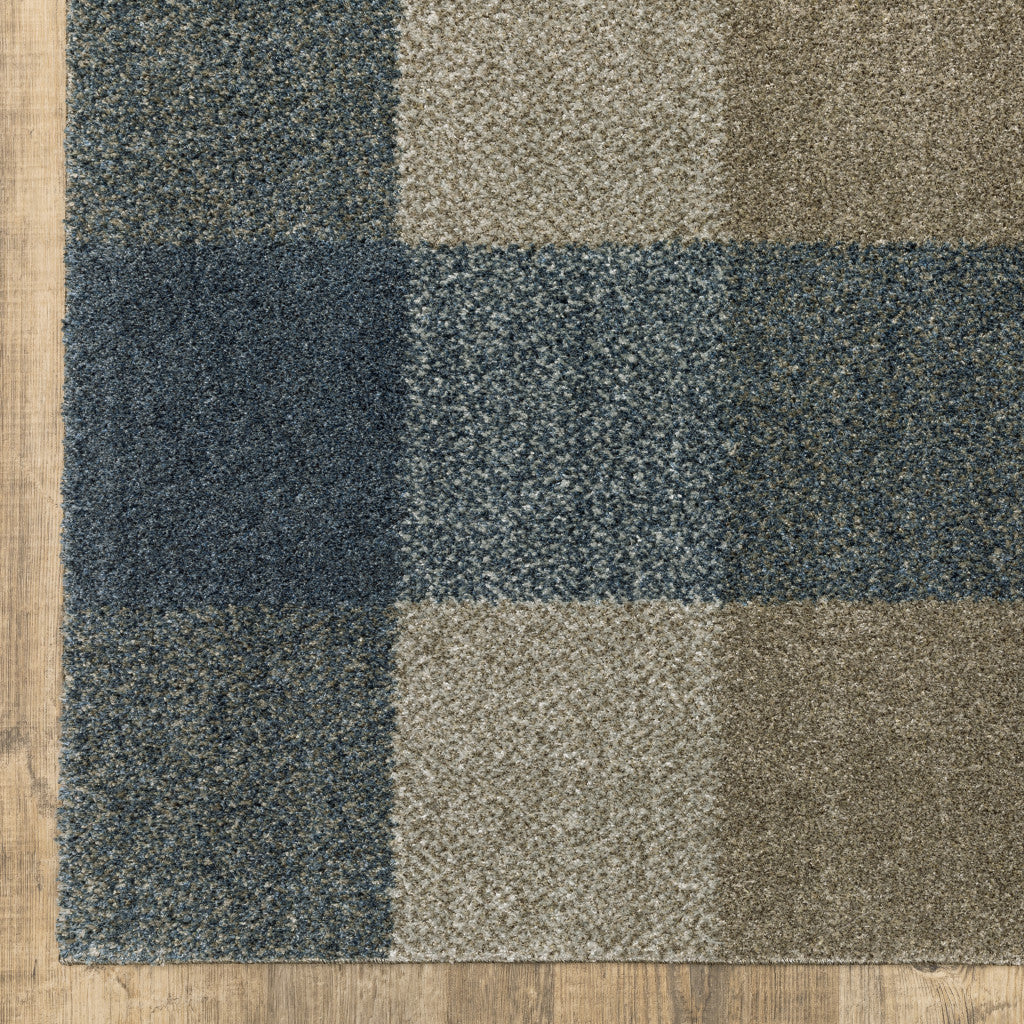 6' X 9' Teal Grey Tan And Beige Geometric Power Loom Stain Resistant Area Rug