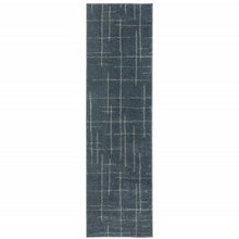 2' X 8' Blue And Grey Geometric Power Loom Stain Resistant Runner Rug
