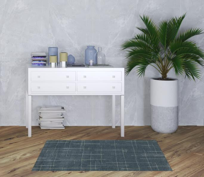 3' X 5' Blue And Grey Geometric Power Loom Stain Resistant Area Rug