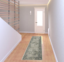 2' X 8' Grey Blue And Teal Oriental Power Loom Stain Resistant Runner Rug