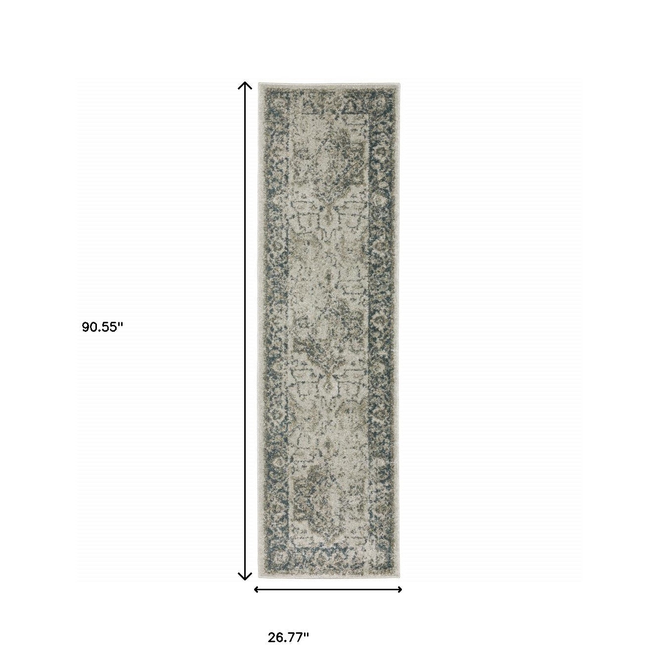 2' X 8' Grey Blue And Teal Oriental Power Loom Stain Resistant Runner Rug