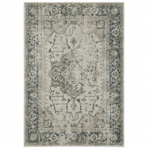 5' X 8' Grey Blue And Teal Oriental Power Loom Stain Resistant Area Rug