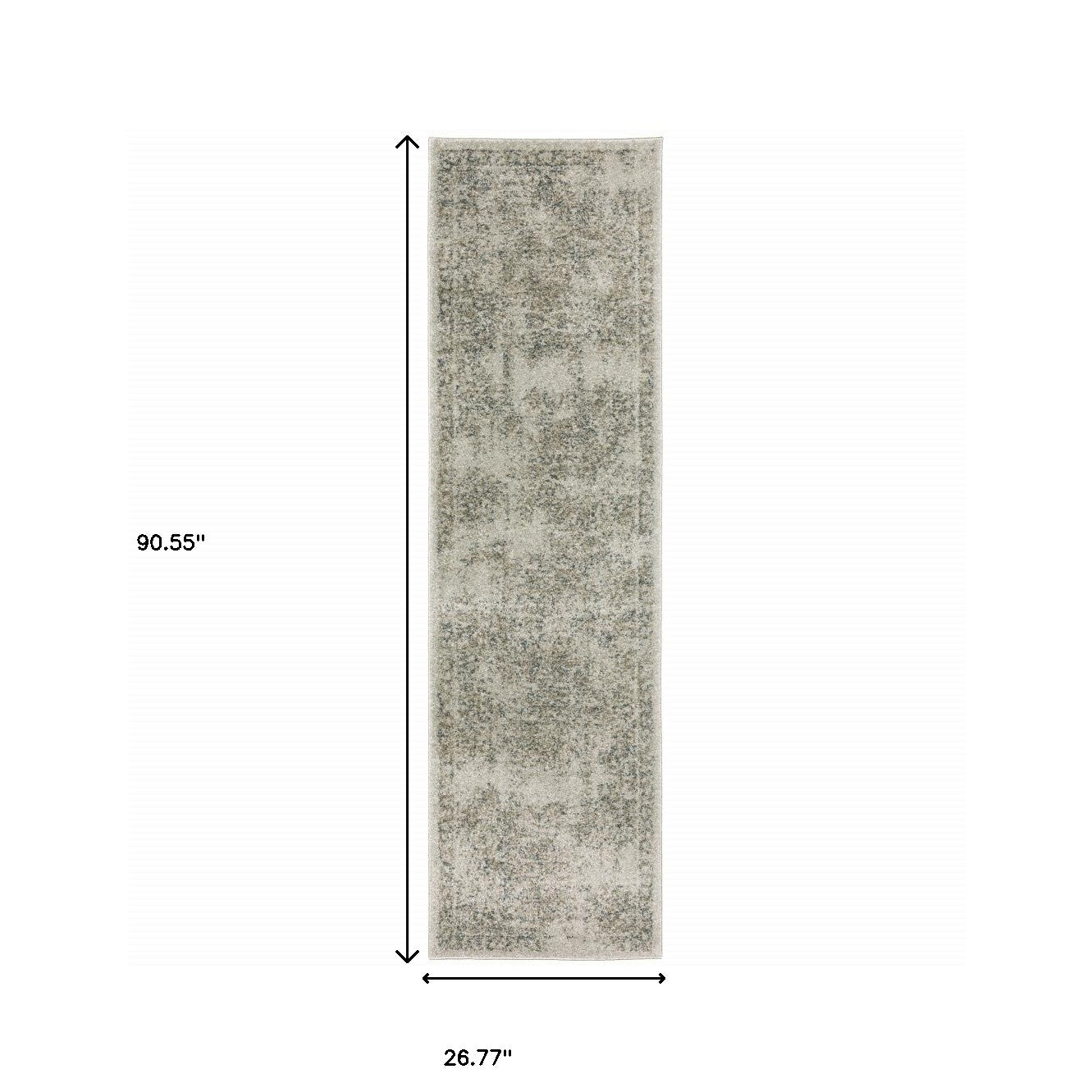 2' X 8' Grey Beige And Teal Oriental Power Loom Stain Resistant Runner Rug