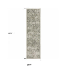 2' X 8' Grey Beige And Teal Oriental Power Loom Stain Resistant Runner Rug