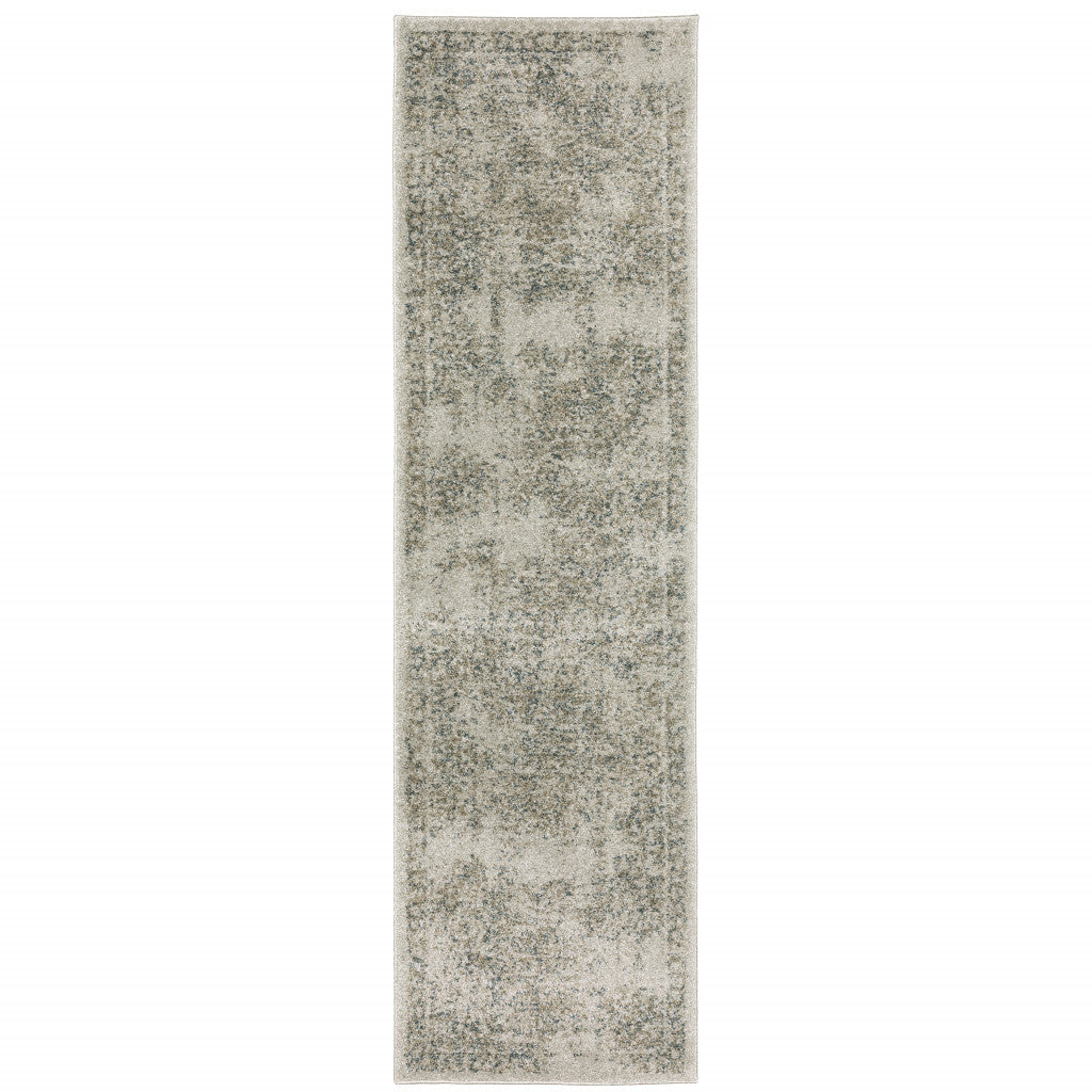 2' X 8' Grey Beige And Teal Oriental Power Loom Stain Resistant Runner Rug