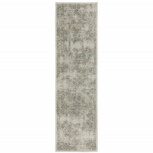 2' X 8' Grey Beige And Teal Oriental Power Loom Stain Resistant Runner Rug