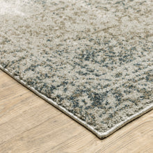 3' X 5' Grey Beige And Teal Oriental Power Loom Stain Resistant Area Rug