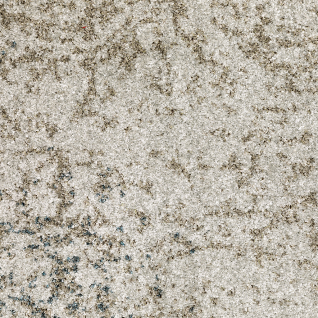 3' X 5' Grey Beige And Teal Oriental Power Loom Stain Resistant Area Rug