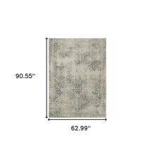 5' X 8' Grey Beige And Teal Oriental Power Loom Stain Resistant Area Rug